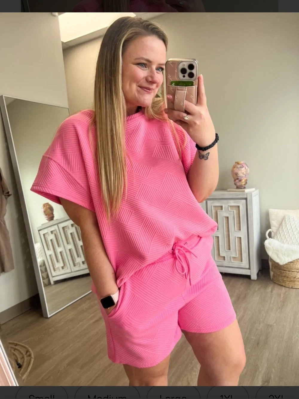 First Love - Pink Two-Piece Textured Lounge Set